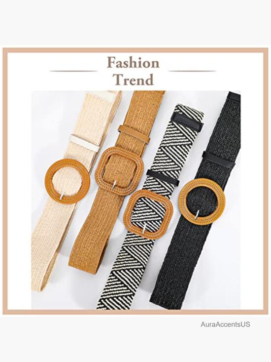 4 Pack Straw Woven Elastic Stretch Waist Belts for Women Boho Braided main image 5